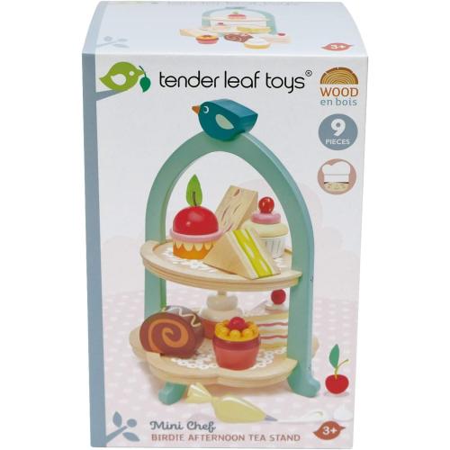 Tender Leaf Toys - Mini Chef Birdie Afternoon Tea Stand – Realistic English Sandwich, Cake and Pastry Tower for Pretend Play High-Tea Party - Social, Creative, and Imaginative Role Play - Age 3