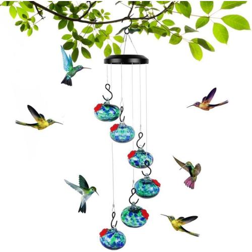 Garden Wind Chime Hummingbird Feeder - Leak-Proof Outdoor Hanging Decor Metal Nectar Dispenser 65cm Weather Resistant(Blue)