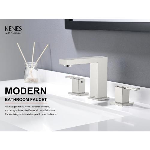 KENES Brushed Nickel Widespread Bathroom Faucet 2 Handle Bathroom Sink Faucet 3 Hole, 8-Inch 3 Pieces Vanity Faucet with Pop Up Drain & Supply Lines, KE-9050-P