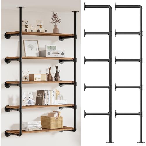 Industrial Iron Pipe Shelving Wall-Mount(No Plank): 5-Tier DIY Open Bookshelf - Iron Pipe Storage Shelves