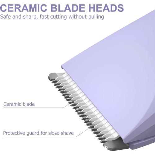 OLOV Electric Body Hair Trimmer - Groin Trimmer for Men - Bikini Trimmer Women - Wet/Dry Shaver Groomer, Replaceable Ceramic Blade Heads, USB Recharge Dock, Waterproof Hygiene Razor,Purple