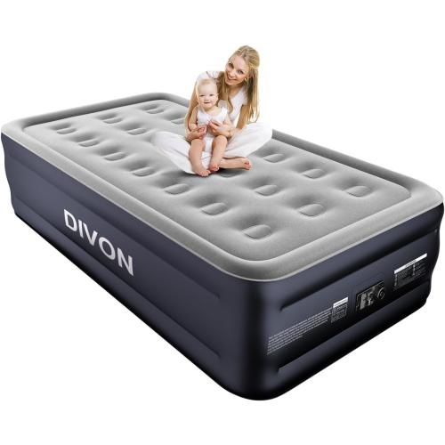 Navy and Silver DIVON Twin Air Mattress with Built in Pump Raised, 2 Min Self Inflatable Mattress, 18’’ Blow up Mattress for Adults, 330 LBS Portable Air Bed for Guest, Camping, Travel & Floor, Dark Blue