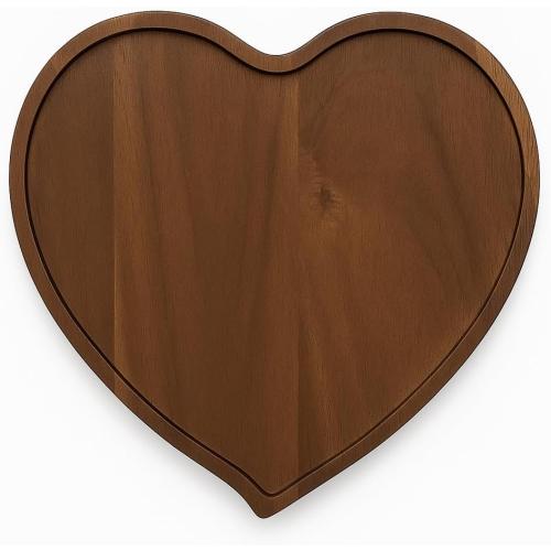 JB Home Collection, Premium Acacia Wood Heart Shape Plate Romantic Wedding Serving Tray for Snack Cake Fruit Nuts Appetizer, 8.25x6.75, 1 Pack