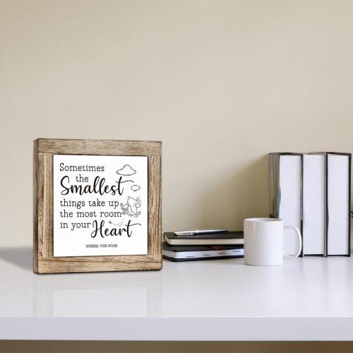 Classic Winnie the Pooh Decorative Wooden Table Sign, Cute Bear Shelf Table Decoration, Inspirational Wood Box Sign Decor for Nursery Kids Room Playroom Bedroom Baby Shower