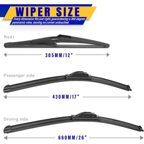 3 wipers Replacement for 2013-2021 2022 2023 Nissan Pathfinder, Windshield Wiper Blades Original Equipment Replacement - 26/17/12 (Set of 3) U/J HOOK
