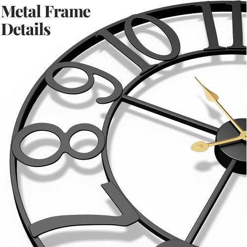 Cuspin Large Wall Clock for Living Room Decor, 30 Inch Decorative Wall Clocks Battery-Operated Silent Non Ticking Metal Modern Black Round Clock Arabic Numerals