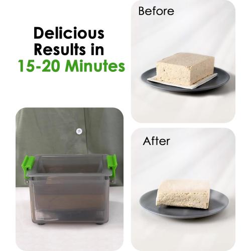Tofu Press Dishwasher Safe - Easily Removes Water in 10-20 Minutes, Up to 3X More Efficient Tofu Pressing, BPA Free with Drip Tray - Enhanced Tofu Taste, Includes Tofu Cookbook