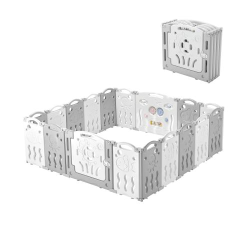 Albott Baby Fence Kid Playpen 18 Panel Albott Play Yard - Foldable Kids Safety Activity Center Playard Safety Lock Gate,Adjustable Shape, Portable Design for Indoor and Outdoor (18 Panel, Grey White)