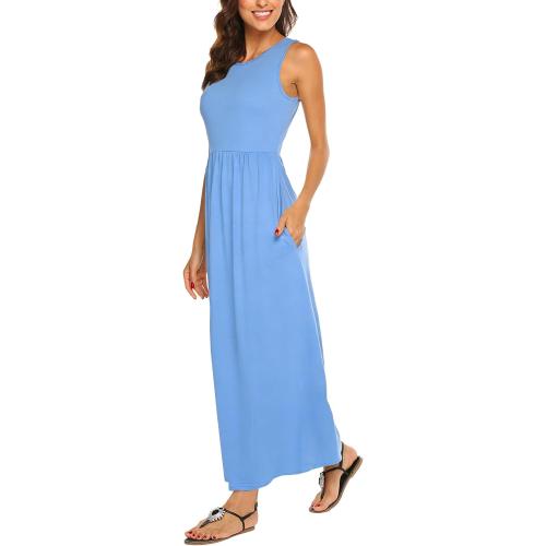 SIZE LARGE Women's Summer Sleeveless Striped Flowy Casual Long Maxi Dress with Pockets