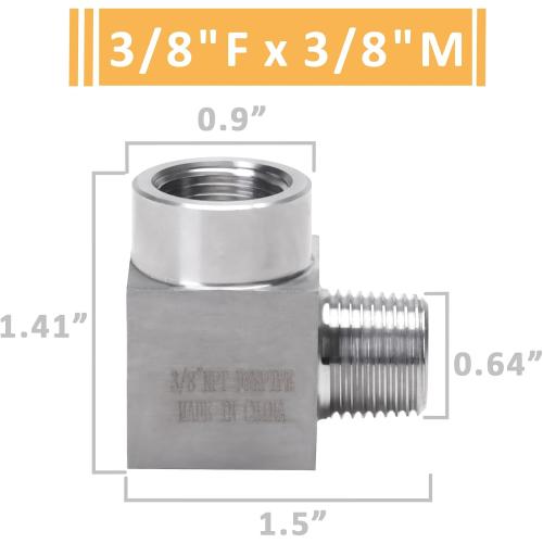 90 Degree Street Elbow - 3/8 NPT Male to 3/8 NPT Female Stainless Steel 304 Heavy Duty Forged Square Barstock Street Elbow Adapter Pipe Fitting (pack of 2)