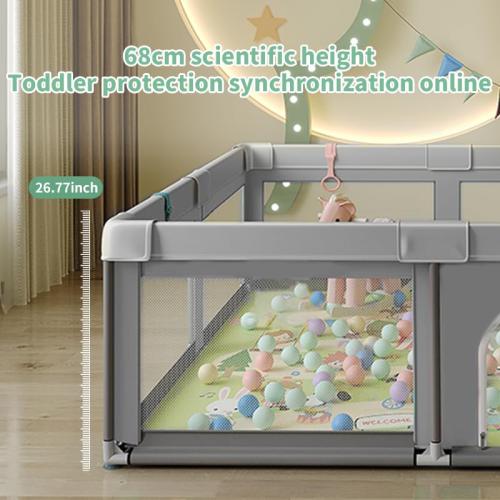 Baby Playpen, Play Pens for Babies and Toddlers, Mini Baby Fence Play Area,Safe Anti-Fall Play Yard with Gates, Small Playpen for Babies with Breathable Mesh, with Pull-Up Ring(Grey, 36 x36) MAY HAVE MISSING PIECES