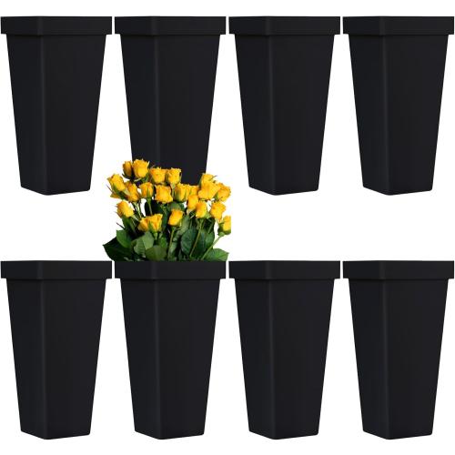 8 Pack Flower Buckets for Cut Flowers 13.4 Inch Plastic Floral Buckets Modern Square Vases for Centerpieces Display Decorative Plastic Vases for Home Office Wedding Decorations-Black