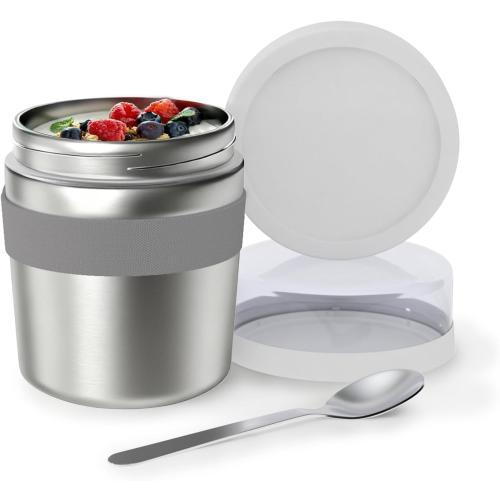 Bakpoco Stainless Steel Thermo for Hot Food for Kids Adults, 16.9oz Leakproof Insulated Food Jar with Detachable Snack Container (6.7oz) & Spoon, Wide Mouth Lunch Food Container for School, Office