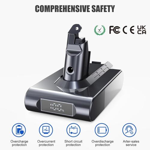 6000mAh Replacement Battery with Battery Level Display for Dyson V6 Compatible with Dyson V6 Vacuum Cleaner Series Animal DC72 DC74 SV03 SV05 SV06 SV07 SV09 V6 Absolute/V6 Motorhead/V6 Fluffy