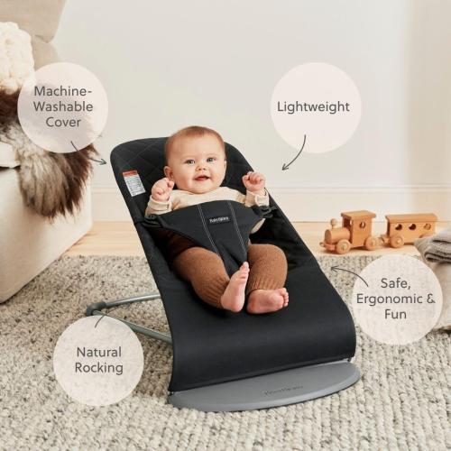 BabyBjörn Bouncer Bliss, Black, Woven, Classic Quilt | 2-in-1 Adjustable Baby Bouncer Seat and Toddler Chair, Newborn to Toddler (8-29 lbs), 4 Positions, Lightweight & Portable