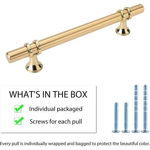 5 Gold 10Pack Rergy Cabinet Handles Drawer Pulls and Knobs, 10Pack Gold 5inch Hole Center, Kitchen Hardware for Dresser Handle Zinc Alloy Furniture Pull