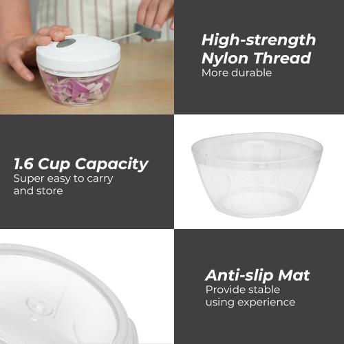 Manual Vegetable Chopper Pull String Food Chopper Sharp Blades Garlic Mincer with Container Onion Cutter for Chili Meat Nuts Herb