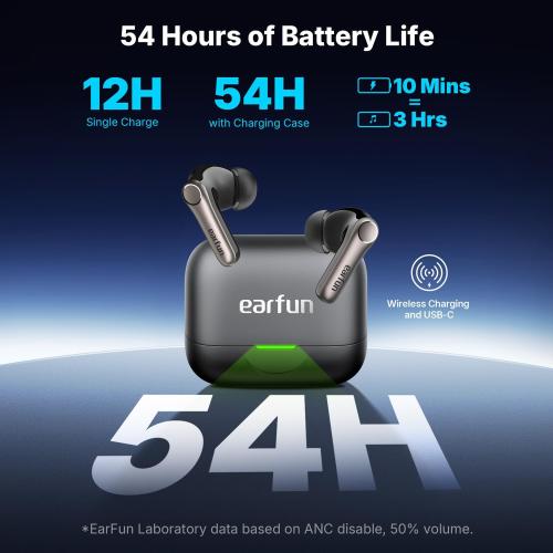 EarFun Air Pro 4  Adaptive Noise Cancelling Wireless Earbuds, Qualcomm aptX Lossless, Dual Drivers, Translation Earbuds, Snapdragon Sound, 6 Mics AI Clear Calls, Hi-Res Sound, LDAC, Bluetooth 6.0, 54H
