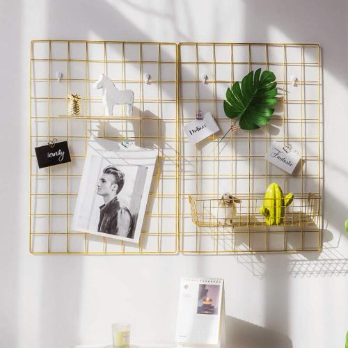 2 Pack Large Wall Grid Panels with Light and Clips, Photo Display Board, Picture Frame Collage Board, Wire Grid Wall Panel Room Decoration,Dark Gold
