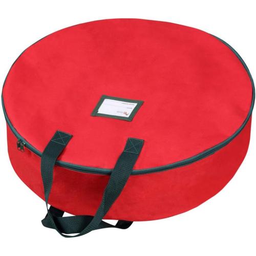 Primode Christmas Wreath Storage Bag  Artificial Wreath Container - Garland Holiday Xmas Wreaths Holder - Sturdy Handles - Inner Straps - Card Slot Dual Zipper Strong Oxford