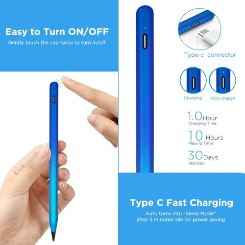Pencil for iPad 2018-2024, 0.5H Fast Charging, Tilt Sensitivity Palm Rejection Stylus