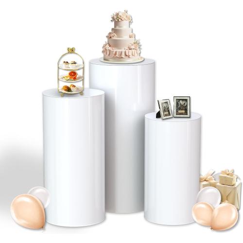 White Cylinder Stands for Party, 3pcs Cake pedestal stand, Cylinder Pedestal Stand for Birthday Wedding Babyshower, 35.4in(L) 29.5in(M) 23.6in(S)