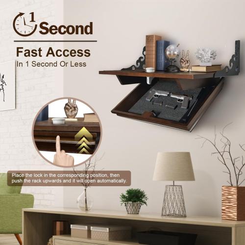 Hidden Shelf for Gun, Wall Mounted Hidden Gun Storage Shelf with Lock, Solid Wood Hidden Compartment Furniture
