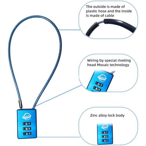 3 Digit Cable Combination Lock 5 inches Cable for School Gym Locker,Filing Cabinets,Helmet,Toolbox,Luggage Suitcase,knapsack,Blue 2Pack