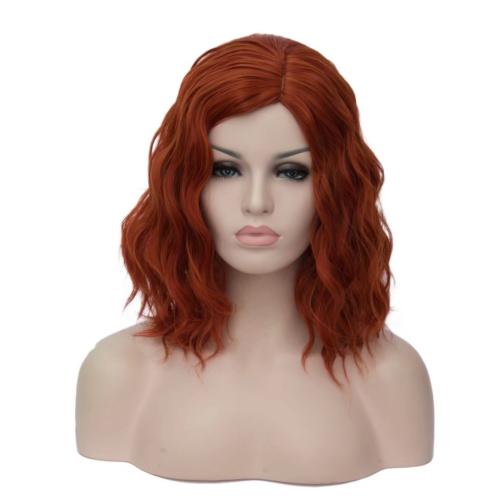 BUFASHION 14 Women Short Orange Red Kinky Straight Cosplay Synthetic Wigs With Air Bangs 46 Colors Available (Orange Red)