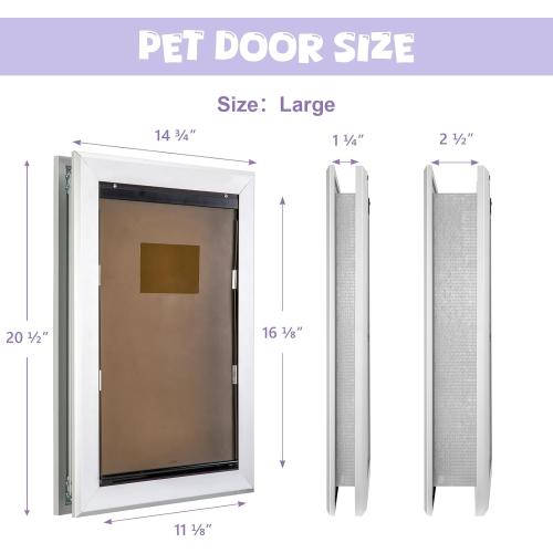 Durable Pet Door, Aluminum Door for Dog and Pets, Large Doggie Door with Automatic Closing Magnetic Flap, Ideal for Interior and Exterior Doors, Screen and Wall, Weather Resistant