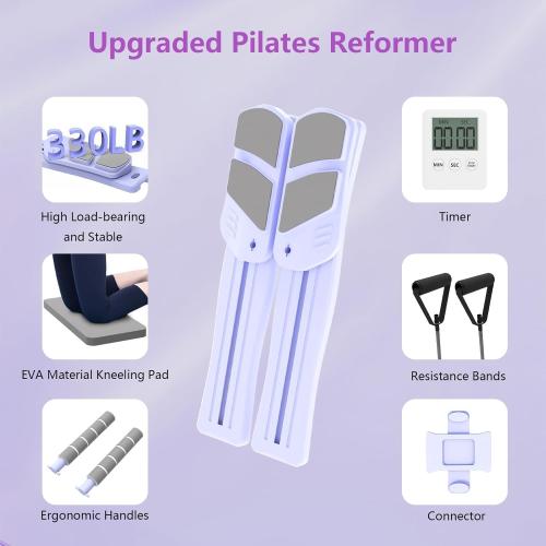 Pilates Board for Home Workout - Upgraded 7 in 1 Portable Pilates Reformer Set, Multifunctional Ab Trainer with Resistance Bands & LED Timer, Pilates Board for Women Full Body Workout