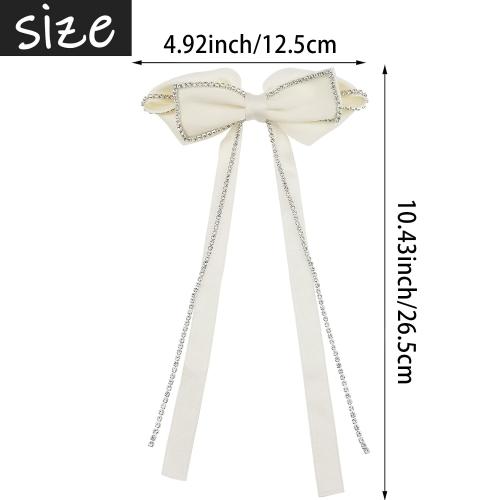 2 PACK Hair Bows Sparkly Rhinestone Tassel Hair Clips Barrettes Bowknot with Long Brocade Tassel Ribbon Claw Hair Accessories for Women and Girls (Black and White)