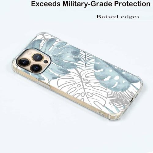 Case for iPhone 14 Pro Max with Green Leaves Design,Tropical Monstera Leaves Plants Pattern for Men Women,Clear Slim Soft TPU Bumper Case,6.7”(Leaf,14pm)