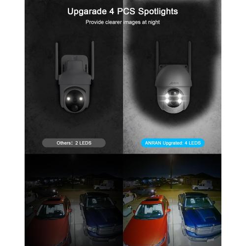 ANRAN Security Camera Wireless Outdoor, 2K Solar Outdoor Camera with 360° View, Smart Siren, Spotlights, Color Night Vision, PIR Human Detection, Pan Tilt Control, 2-Way Talk, IP65, Q1 White