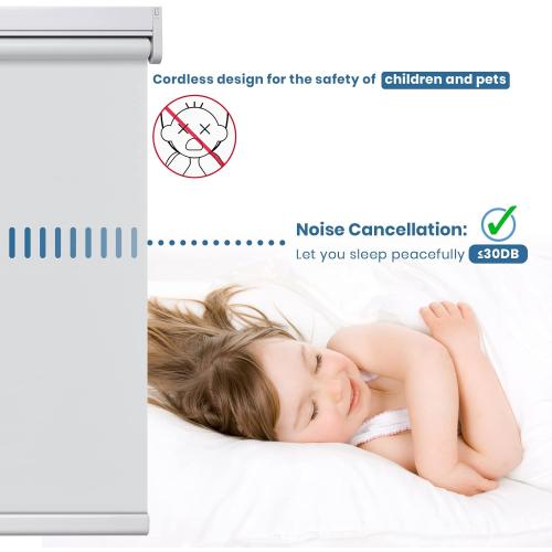 Grandekor Motorized Roller Shade with Remote Control,Motorized Blinds 100% Blackout Electric Shades, Cordless Window Blinds Shades for Bedroom Living Room Office,White,W35 xH72