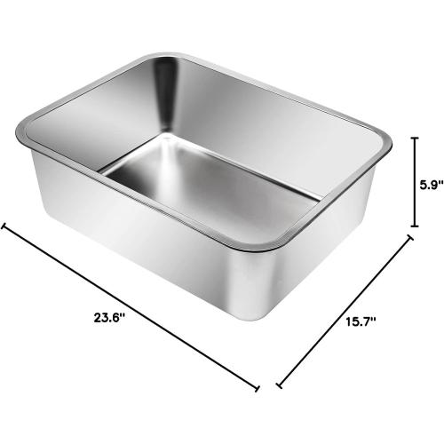 Kichwit Extra Large Stainless Steel Open Cat Litter Box | High Sides, Metal Litter Pan for Cat,