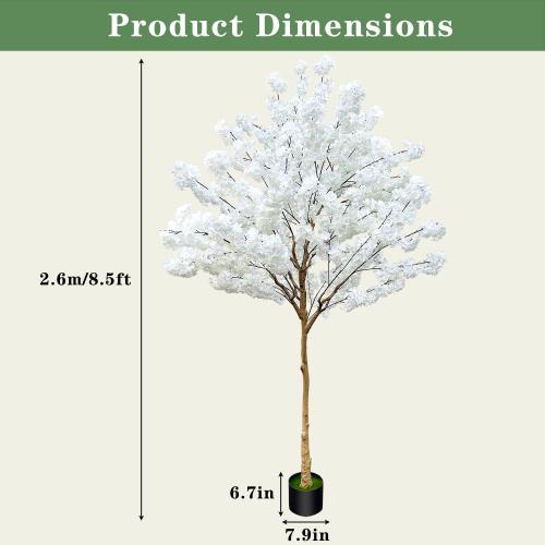 Artificial Cherry Blossom Tree 8.5ft, White, Fake Cherry Tree for Wedding, Home, Office, Living Room, Indoor/Outdoor Decor