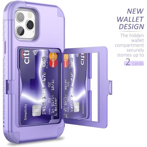 WeLoveCase iPhone 12/12 Pro Wallet Case - Light Purple, Shockproof Defender, Credit Card Holder & Hidden Mirror, 6.1 inch