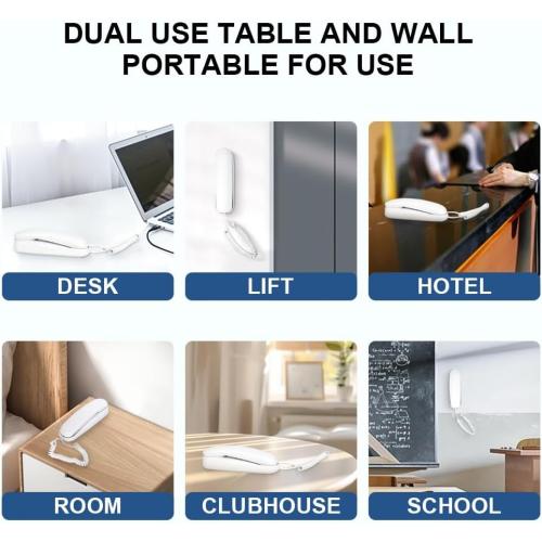 White OF-990 Slimline Wall-Mountable Basic Corded Telephone No AC Power Required
