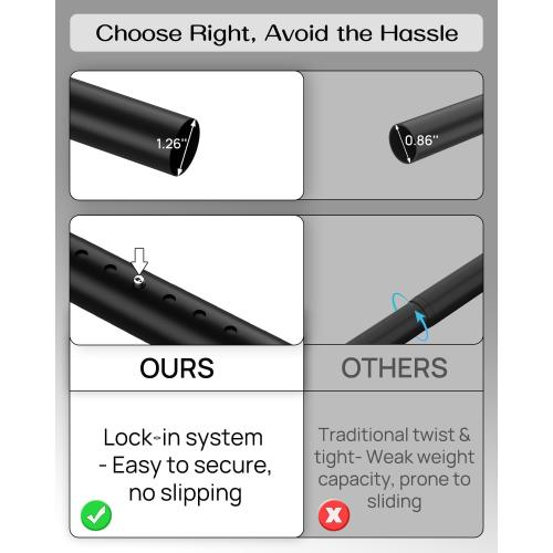 Tension Curtain Rod by EZFurni,42-123 Inches,Heavy Duty Tension Rods for Windows,No Drilling Adjustable Curtain Rod for Patio,Hold Up Blackout Curtains and Non Slip,Black