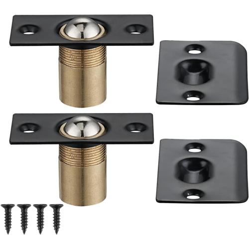 JQK Closet Door Ball Catch Hardware, Stainless Steel Catch Adjustable with Strike Plate, Black Finish 8 Pack, HBC100-BK-P8