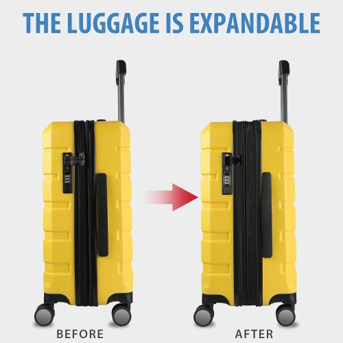 Yellow KROSER Hardside Expandable Carry On Luggage with Spinner Wheels & Built-in TSA Lock, Durable Suitcase Rolling Luggage with USB Port, Carry-On 20-Inch Yellow