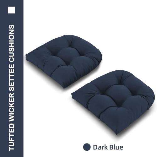 Outdoor Chair Cushions 22x22x4 Inch Set of 2, Dark Blue | Tufted Seat Pads with Ties for Patio Furniture Wicker Chairs Dining Chair, Waterproof Fade Resistant, Indoor Outside Use