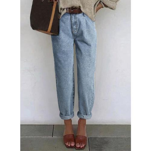 Size 4 Astylish Womens High Waisted Baggy Jeans Boyfriend Cropped Loose Denim Pants