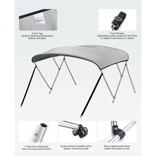 KEMIMOTO Bimini Top for Boat, Bimini Tops Cover 600D Marine Grade Canvas Boat Canopy with 6ft Length 54 in - 96 in Width 46 in Height, Includes Mounting Hardware, Straps Rear Support Poles