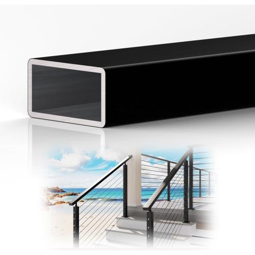 1 Pack 4FTx 2-3/8x1-3/16 Aluminum Black Handrail with Self Drilling Screws Nylon End Caps, Rectangular Handrail Cuttable Flat Top Rail for Deck Stair Railing Indoor Outdoor Cable Railing System