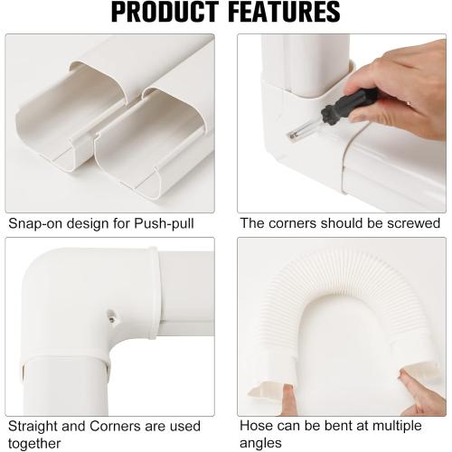BEWAVE Mini Split Line Set Cover Kit, Decorative PVC Line Cover Kit for Mini Split Air Conditioners and Heat Pumps 3 Wx16.1' L