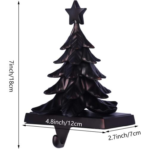 Hooqict Christmas Tree Stocking Holder Metal 3D Christmas Stocking Holder for Mantle Fireplace Christmas New Year Table Decorations Weighted Stocking Hangers with Hooks