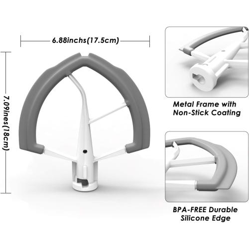 Flex Edge Beater for KitchenAid 6QT Bowl-Lift Stand Mixer, Beater with Double Silicone Edge, Mixer Paddle, Perfect 6 Quart Bowl-Lift Stand Mixer Attachment for KitchenAid, White