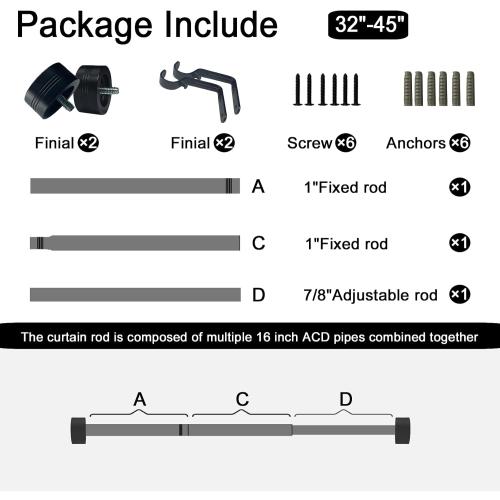 Black Curtain Rods 18 to 45 inches,1 Inch Modern Metal Drapery Rods,Adjustable Heavy Duty Curtain Pole Suitable for Bedrooms and Living Rooms(18-45Black)